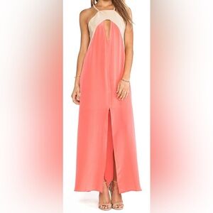 Helena Quinn Silk Triangle Cut Out Coral Maxi Dress - NWT - Size S